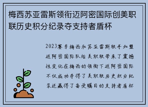 梅西苏亚雷斯领衔迈阿密国际创美职联历史积分纪录夺支持者盾杯